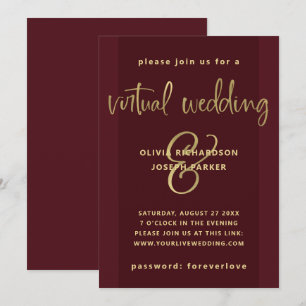 Moderne virtuelle Hochzeit   Burgund und Gold Einladung