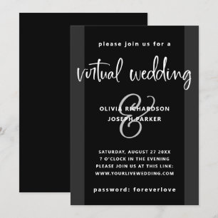 Moderne virtuelle Hochzeit Holzkohle Schwarz und Einladung