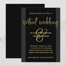 Moderne virtuelle Hochzeit| Schwarz und Gold Einladung