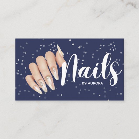 Moderne Visitenkarte für Nageltechniker in Navy Bl (Vorderseite)