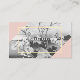 Moderne Visitenkarte in Rosa und Türkis mit Ukiyo-