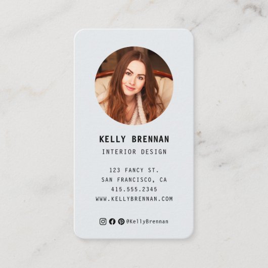 Moderne Visitenkarte mit Foto und Social Media (Vorderseite)