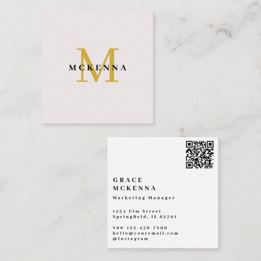 Moderne Visitenkarte mit QR-Code in Ecru und Gold (Vorne/Hinten)