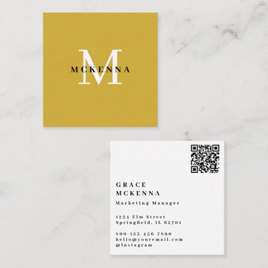 Moderne Visitenkarte mit QR-Code in Gold und Weiß (Vorne/Hinten)