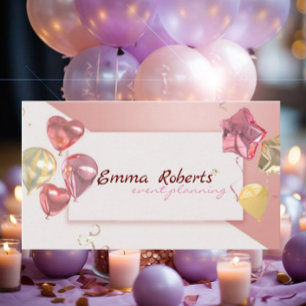 Moderne Visitenkarte mit rosa weißen Ballons