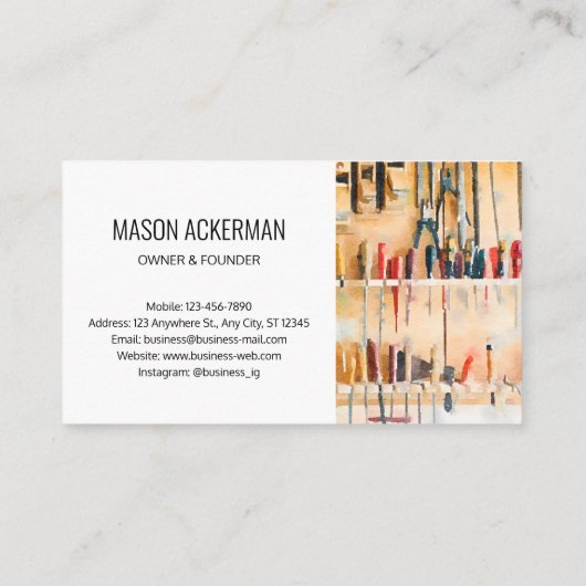 Moderne Visitenkarten-Holzbearbeitungswerkzeuge we Visitenkarte (Rückseite)