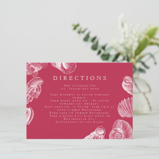 Moderne Viva Magenta Muschel Richtung Meer Begleitkarte (Stehend Vorderseite)