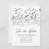 Moderne Vögel einer feather Black and White Weddin Save The Date (Vorderseite)