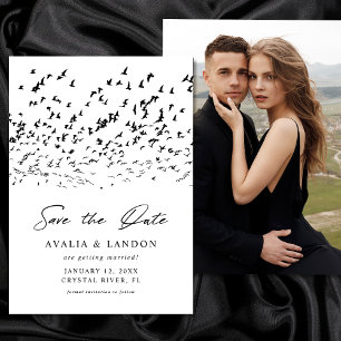 Moderne Vögel einer feather Black and White Weddin Save The Date