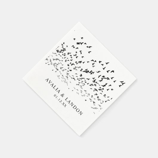 Moderne Vögel einer feather Black and White Weddin Serviette (Ecke)
