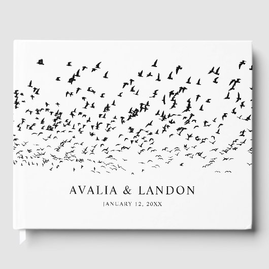 Moderne Vögel einer Feather-Hochzeit Gästebuch (Vorderseite)