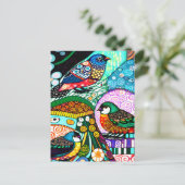 Moderne Vögel mit kühnen Mustern Postkarte (Stehend Vorderseite)