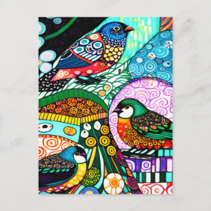 Moderne Vögel mit kühnen Mustern Postkarte