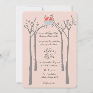 Moderne Vögel und Bäume laden zur Hochzeit ein Einladung
