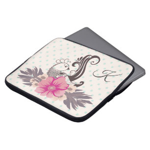 Moderne Vogel und Flora Dotty Mit Monogramm Laptopschutzhülle