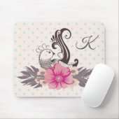 Moderne Vogel und Flora Dotty Mit Monogramm Mousepad (Mit Mouse)