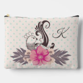 Moderne Vogel und Flora Dotty Mit Monogramm Zubehörtasche (Vorderseite)