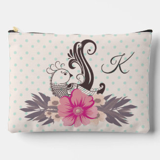 Moderne Vogel und Flora Dotty Mit Monogramm Zubehörtasche