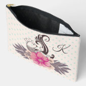 Moderne Vogel und Flora Dotty Mit Monogramm Zubehörtasche (Offen)