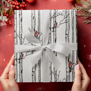 Moderne Vogelbäume und Vögel des Roten Kardinals Geschenkpapier