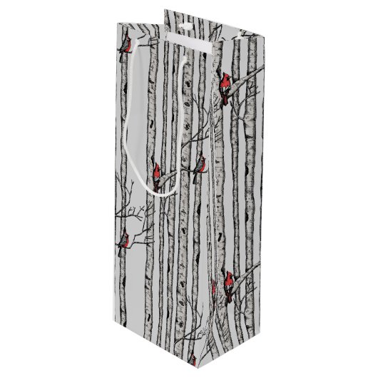 Moderne Vogelbäume und Vögel des Roten Kardinals Geschenktüte Für Weinflaschen (Vorderseite Schrägansicht)