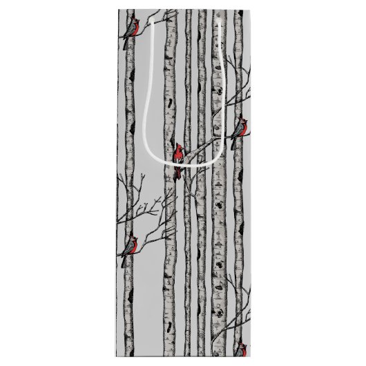 Moderne Vogelbäume und Vögel des Roten Kardinals Geschenktüte Für Weinflaschen (Vorderseite)