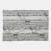 Moderne Vogelbäume und Vögel des Roten Kardinals Geschirrtuch (Horizontal)