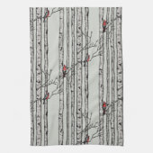 Moderne Vogelbäume und Vögel des Roten Kardinals Geschirrtuch (Vertikal)