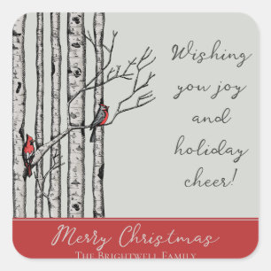 Moderne Vogelbäume und Vögel des Roten Kardinals Quadratischer Aufkleber