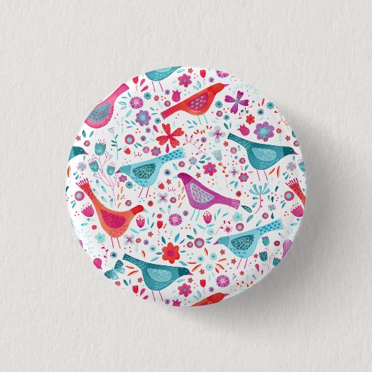 Moderne Vogelflorenfarbe Button (Vorderseite)