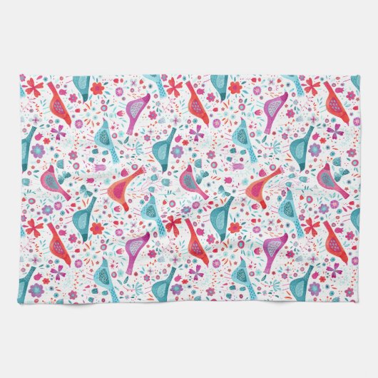 Moderne Vogelflorenfarbe Geschirrtuch (Horizontal)