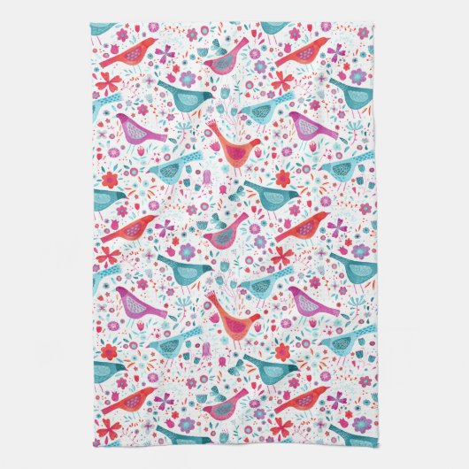 Moderne Vogelflorenfarbe Geschirrtuch (Vertikal)