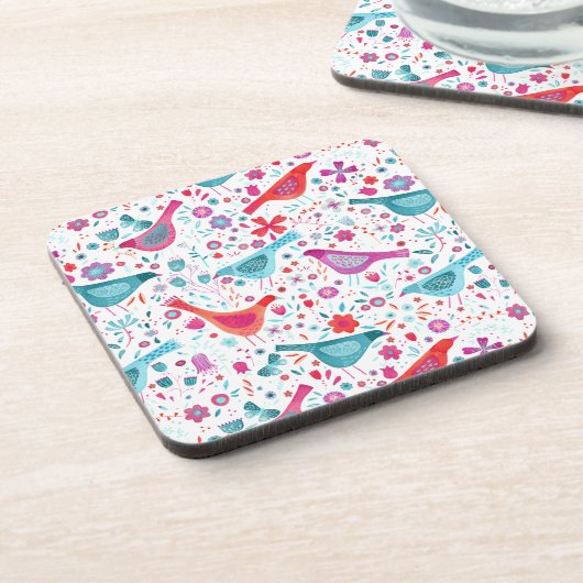 Moderne Vogelflorenfarbe Getränkeuntersetzer (Linke Seite)