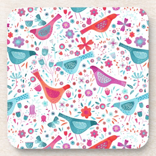 Moderne Vogelflorenfarbe Getränkeuntersetzer (Vorderseite)