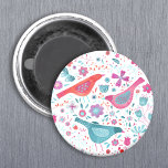 Moderne Vogelflorenfarbe Magnet<br><div class="desc">Moderne und zeitgenössische Aquarellvögel und Blume in aquamarinem Grün,  Magenta Rosa und Rot auf weißem Hintergrund. Originelle Kunst von Nic Squirrell.</div>