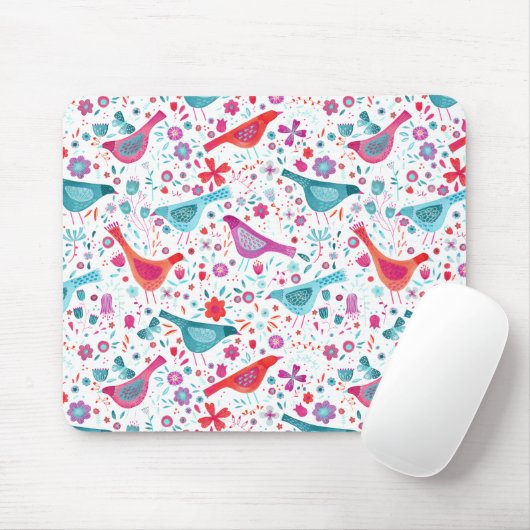 Moderne Vogelflorenfarbe Mousepad (Mit Mouse)