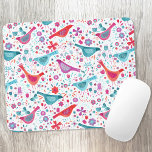 Moderne Vogelflorenfarbe Mousepad<br><div class="desc">Moderne und zeitgenössische Aquarellvögel und Blume in aquamarinem Grün,  Magenta Rosa und Rot auf weißem Hintergrund. Originelle Kunst von Nic Squirrell.</div>