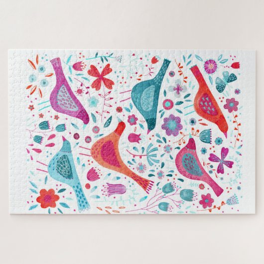 Moderne Vogelflorenfarbe Puzzle (Horizontal)