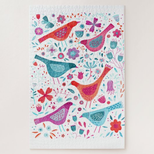 Moderne Vogelflorenfarbe Puzzle (Vertikal)