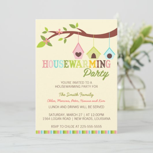 Moderne Vogelhäuser Einladung (Stehend Vorderseite)