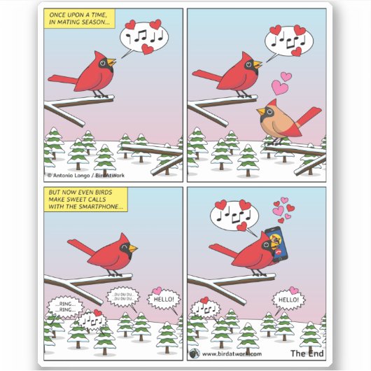 Moderne Vogelpaarung ruft Comic auf Aufkleber (Vorderseite)