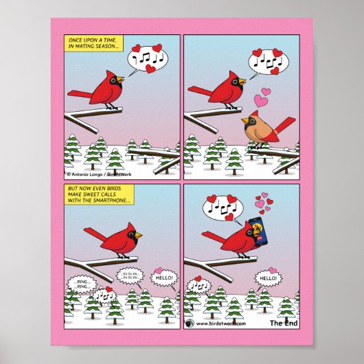 Moderne Vogelpaarung ruft Comic auf Poster (Vorne)