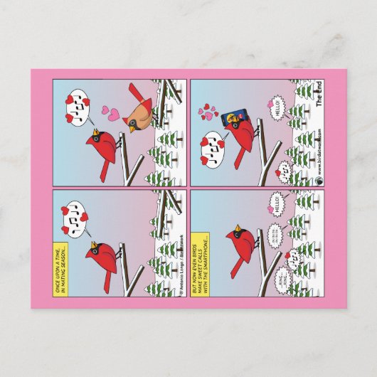Moderne Vogelpaarung ruft Comic auf Postkarte (Vorderseite)
