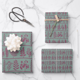 Moderne Volkskunst Botanische Salbei- und Beeren-M Geschenkpapier Set