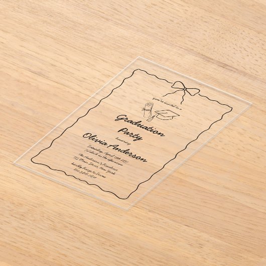 Moderne, von Hand Gezeichnet Bow & Squiggle Gradua Acryleinladungen (Ablage )