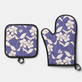 Moderne, von Hand gezeichnet, weiße Blume auf eine Ofenhandschuh & Topflappen-Set