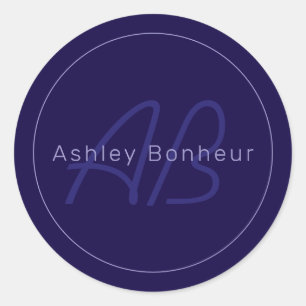 Moderne Vor- und Nachname mit Monogramm Runder Aufkleber