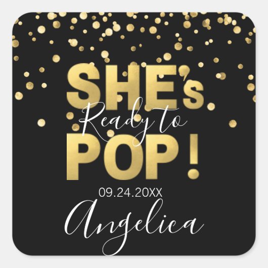 Moderne Vorbereitung auf den Pop Baby Dusche Gold  Quadratischer Aufkleber (Vorderseite)
