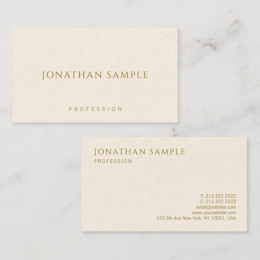 Moderne Vorlage Elegante Gold Look Text Top Busine Visitenkarte (Vorne/Hinten)