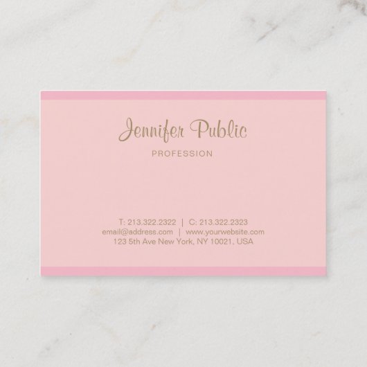 Moderne Vorlage Eleganter rosa Gold Handschrift Te Visitenkarte (Rückseite)